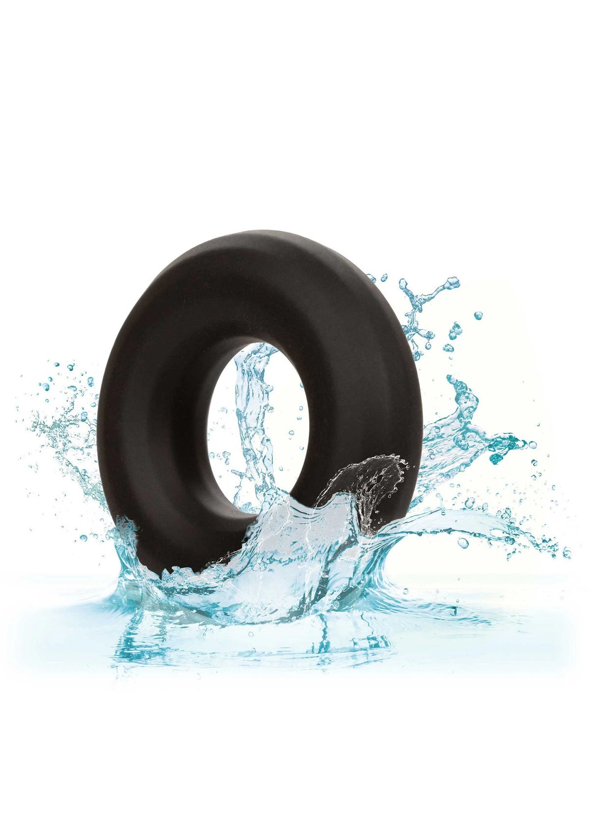 Zwarte siliconen penisring met waterdruppels, ronde ringvorm