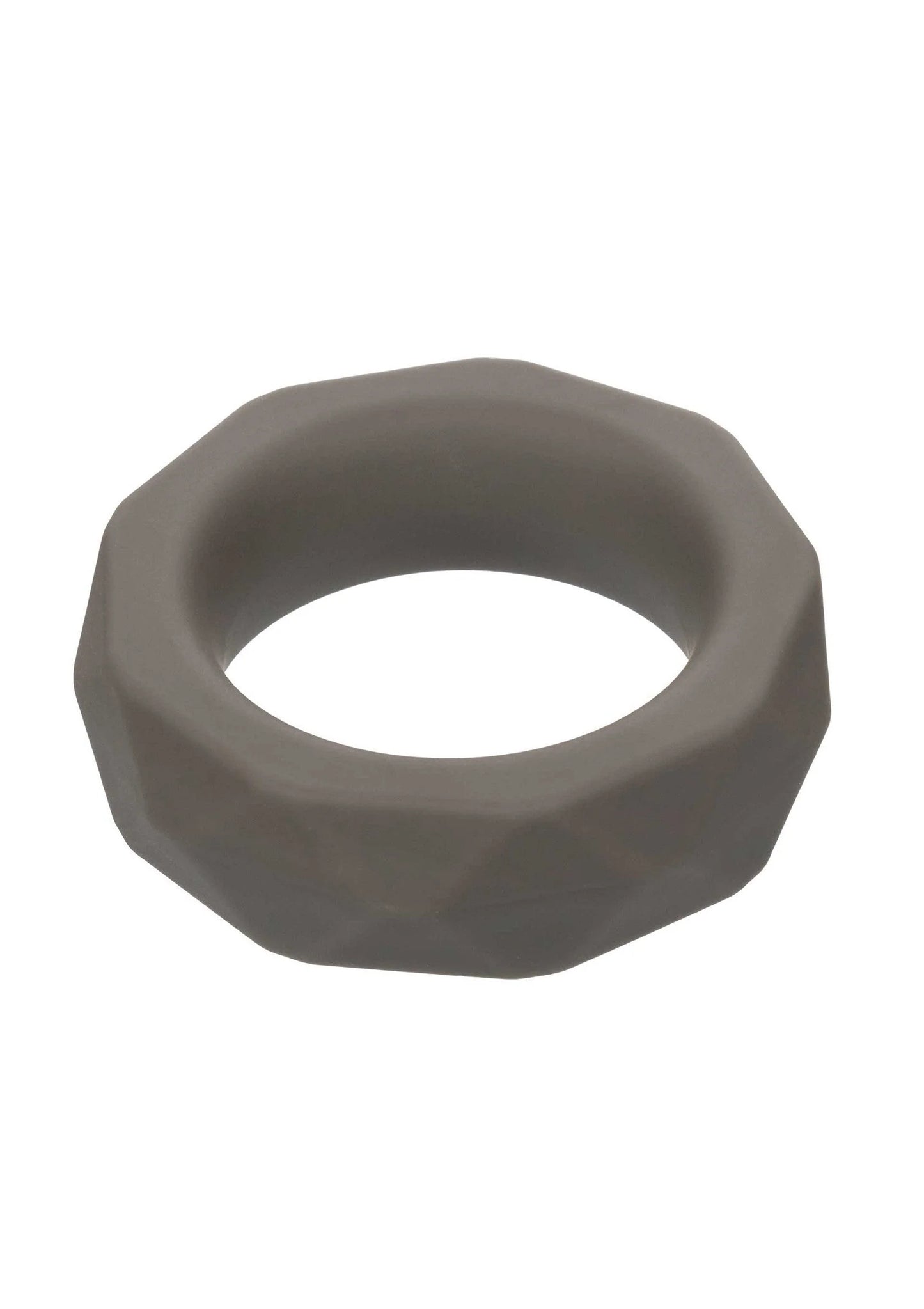 Donkergrijze ring met brede ovale opening, glad oppervlak