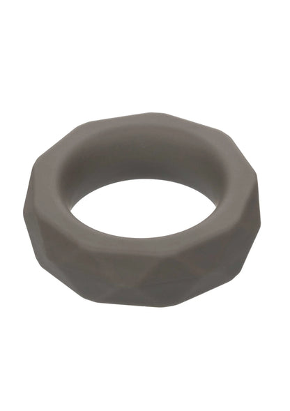 Donkergrijze ring met brede ovale opening, glad oppervlak