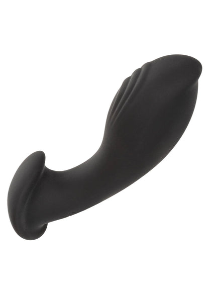 Zwarte silikonen probe vibrator, close-up van gebogen schacht.