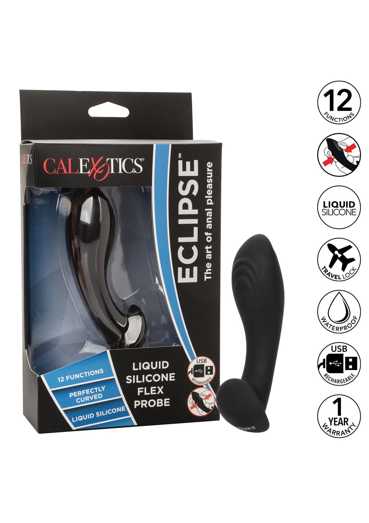 CalExotics ECLIPSE vloeibare siliconen probe-vibrator doos met productfoto