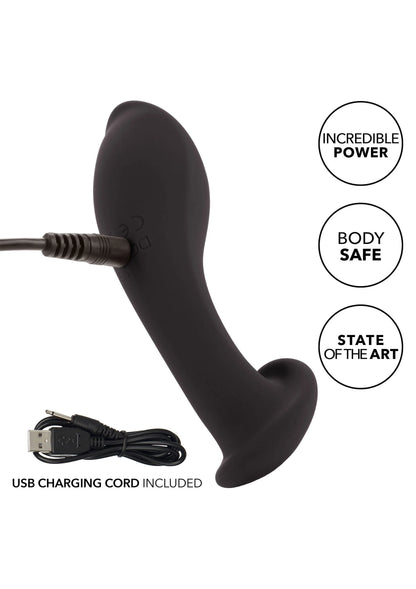 Zwarte siliconen probe-vibrator met USB-oplaadkabel en ronde voet