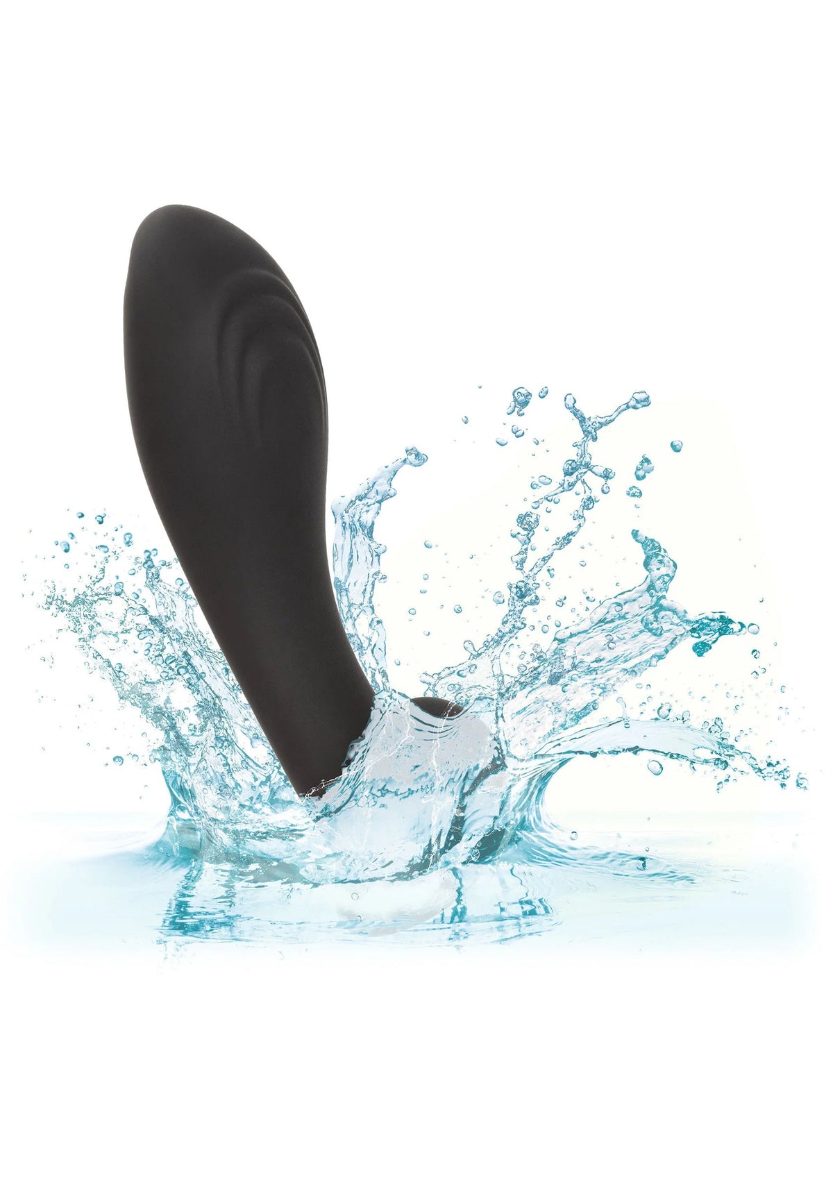 Zwarte flexibele silikonen probe vibrator, afgeronde kop en schijfvormige basis.