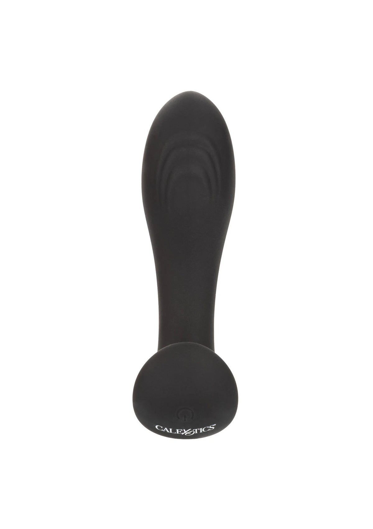 Zwarte siliconen probe-vibrator met brede voet en smalle opstaande steel