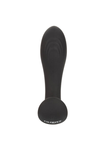 Zwarte siliconen probe-vibrator met brede voet en smalle opstaande steel
