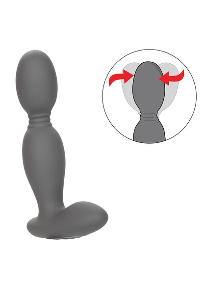 Donkergrijze roterende probe-vibrator; pijlillustratie toont draaiende beweging