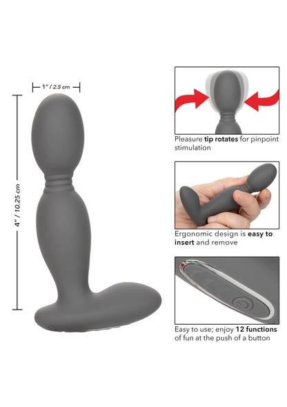 Grijze rotator probe vibrator illustratie met afmetingen en gebruikspunten