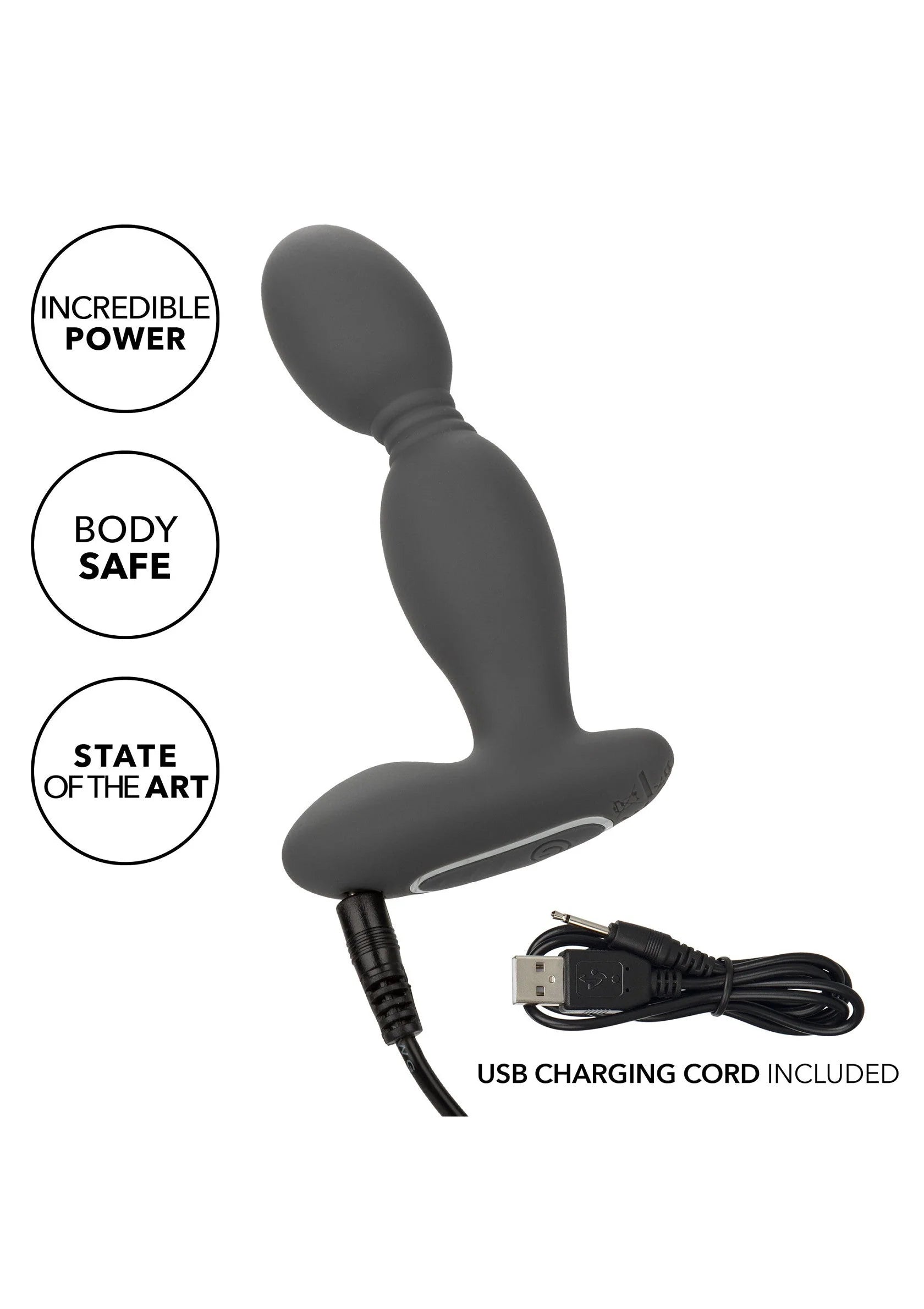 Grijze rotator probe vibrator met ovale top en USB-oplaadkabel