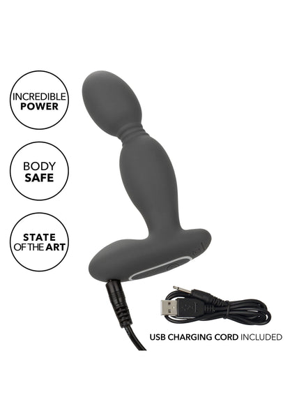 Grijze rotator probe vibrator met ovale top en USB-oplaadkabel