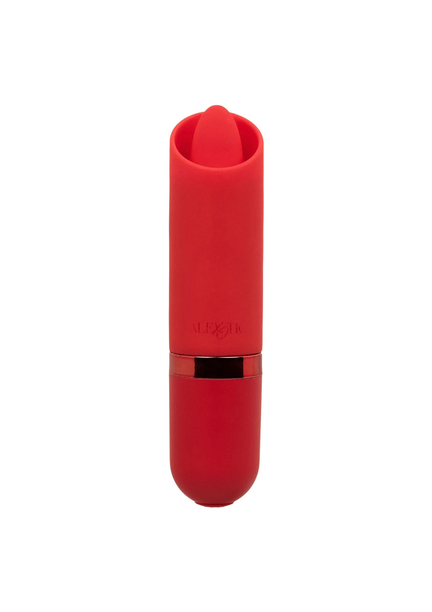 Rode lipstick-vibrator, staand model met open bovenkant
