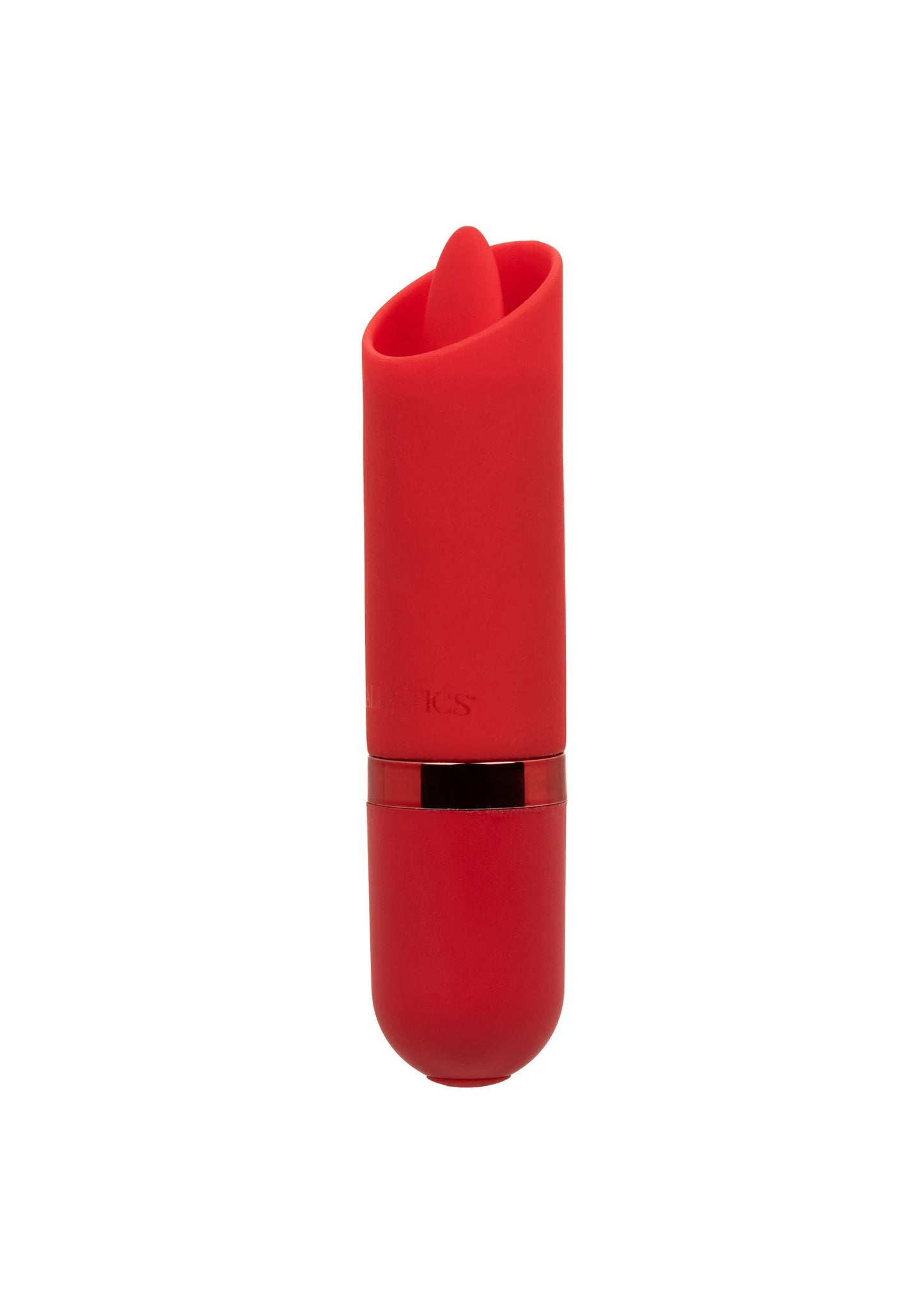 Rode lipstick-vibrator staand, zwarte verbindingsring