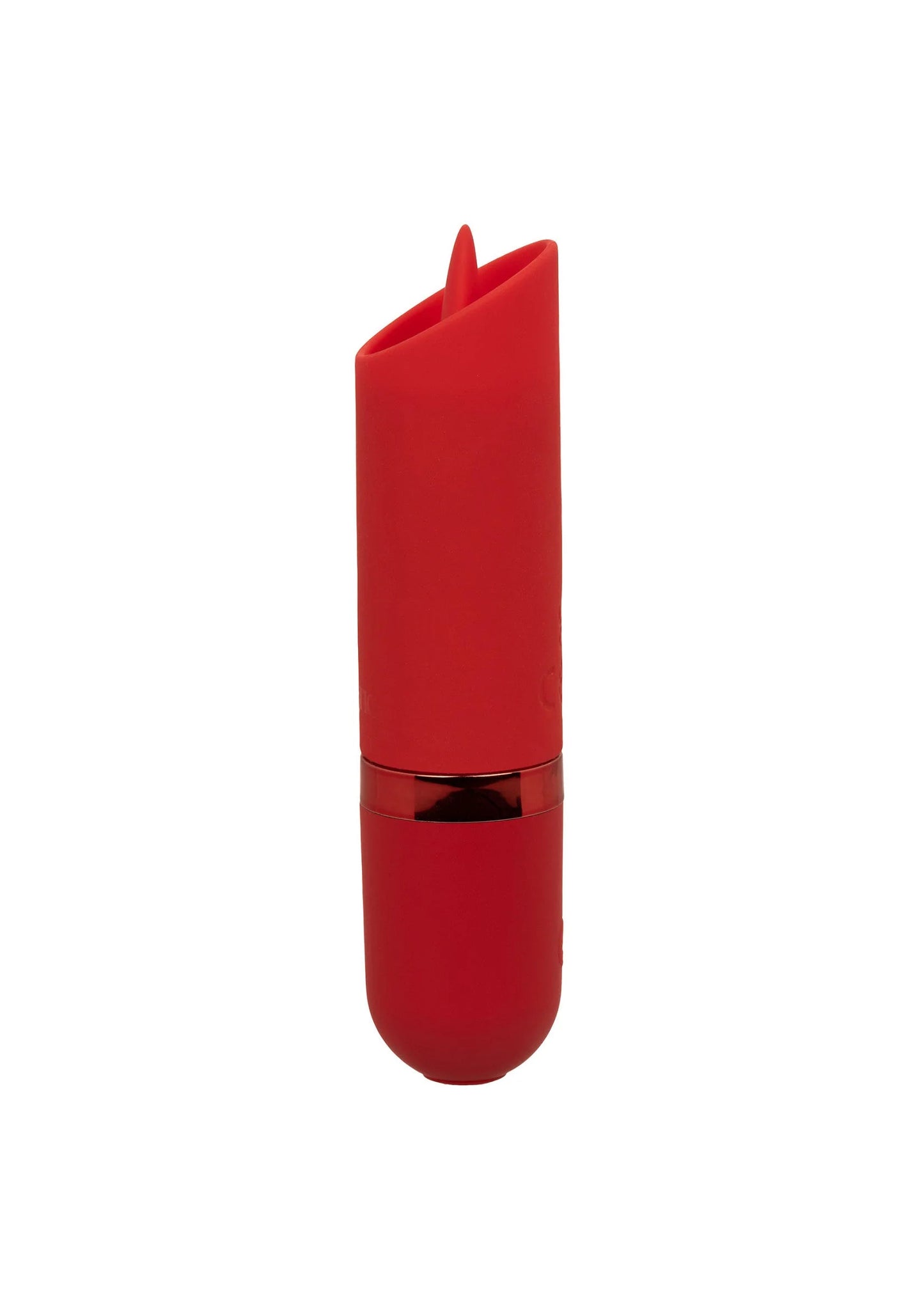 Rode lipstick-vibrator schuin, open tip en zwarte ring