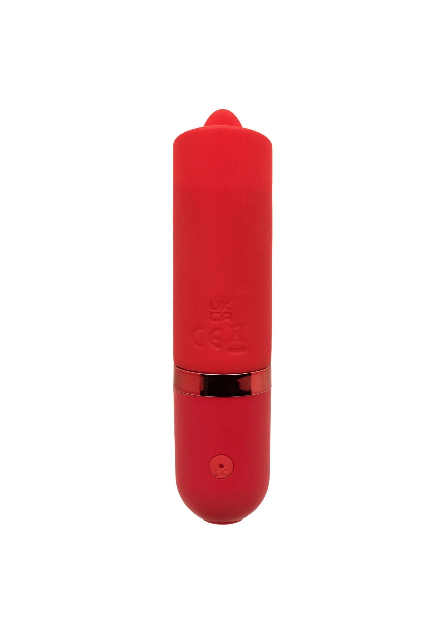 Rode lipstick-vibrator met ronde knop op onderzijde