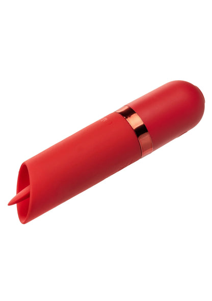 Rode lipstick-vibrator met koperen sluitring en open uiteinde