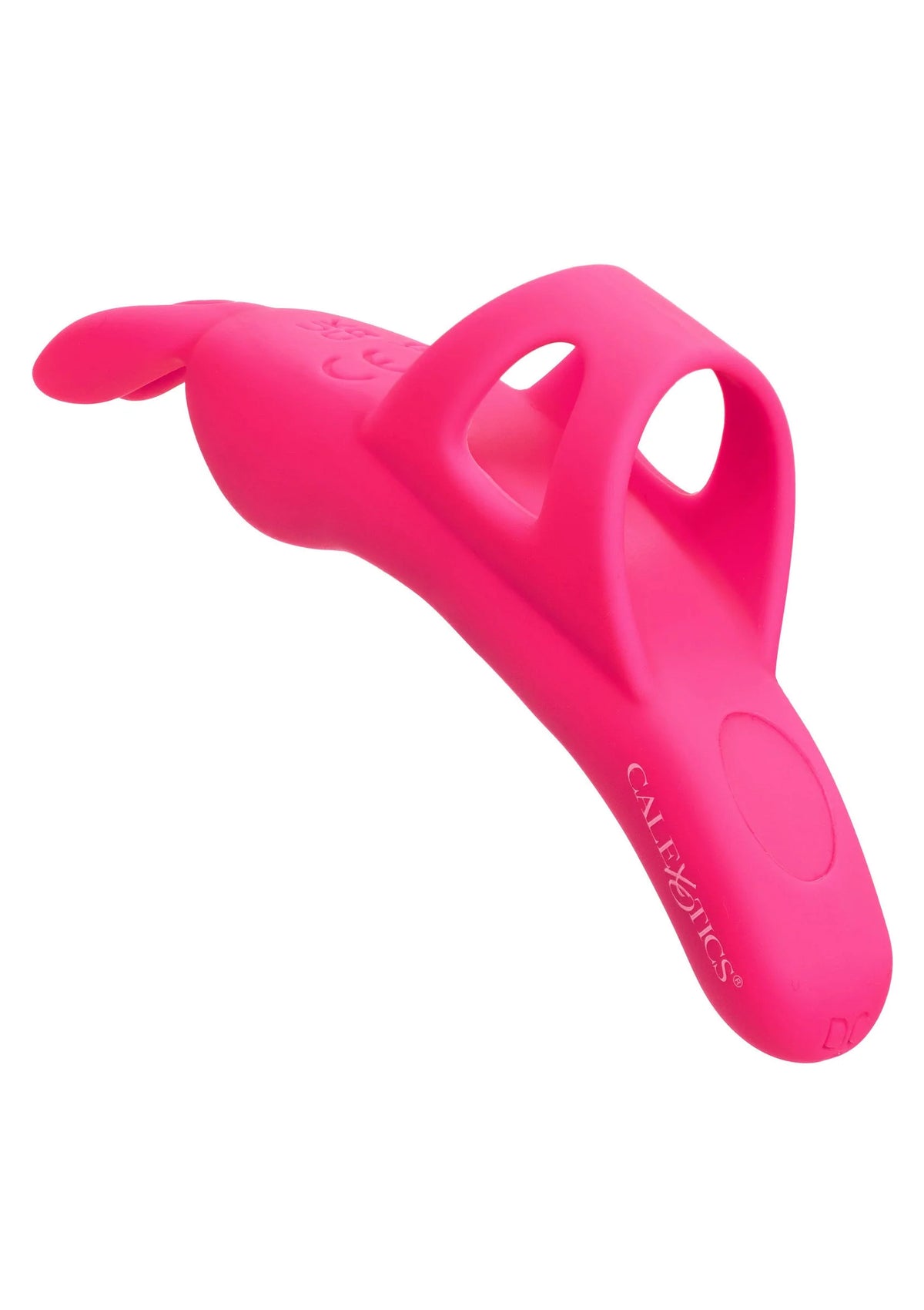 Roze siliconen vibrator close-up van de kop met ronde uitsparingen