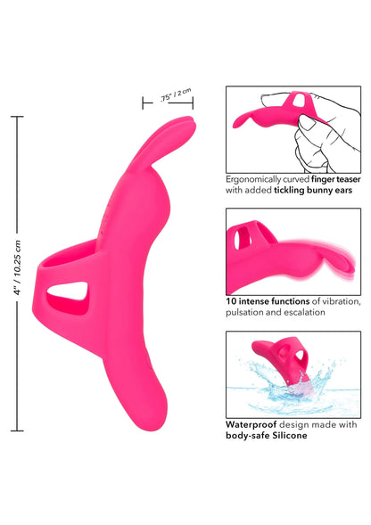 CalExotics Neon Vibes doos met afmetingen en vingerteaser 'Flirty Vibe'
