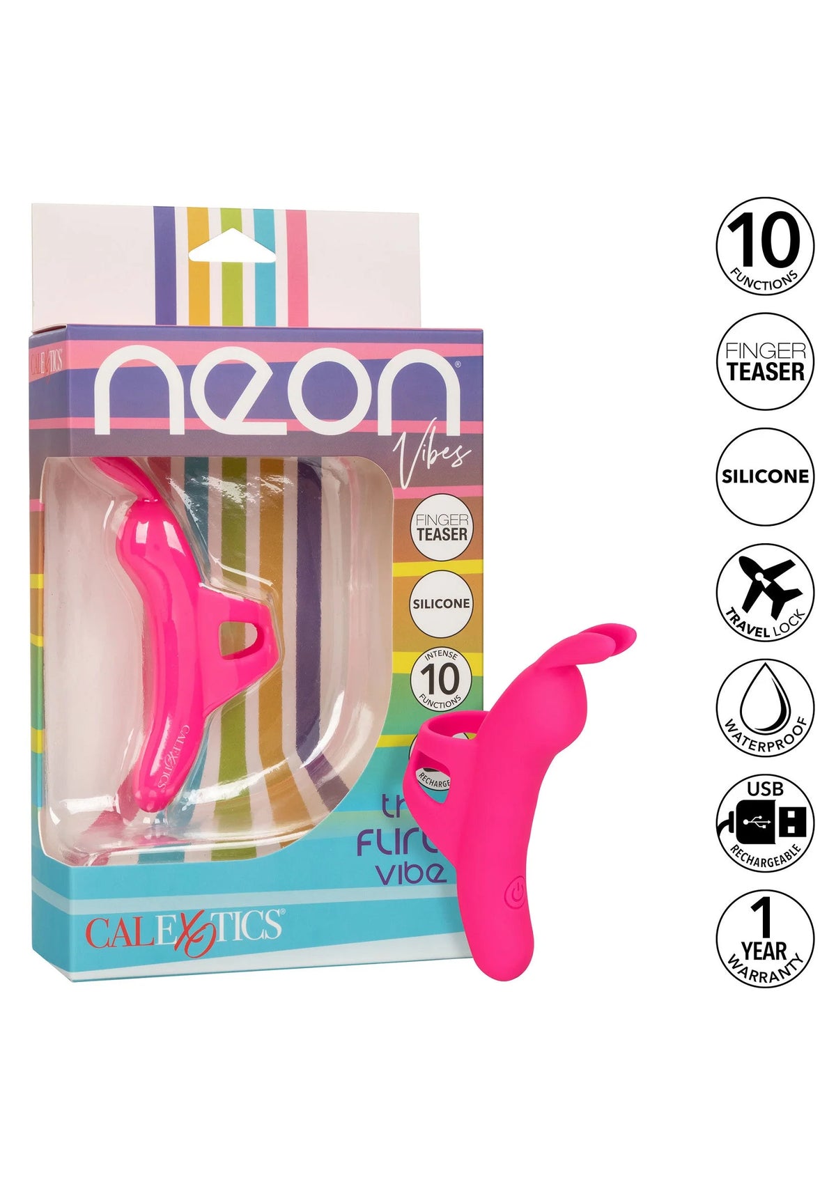 Roze neon siliconen vibrator met handgreep en ronde openingen, in kleurrijke verpakking