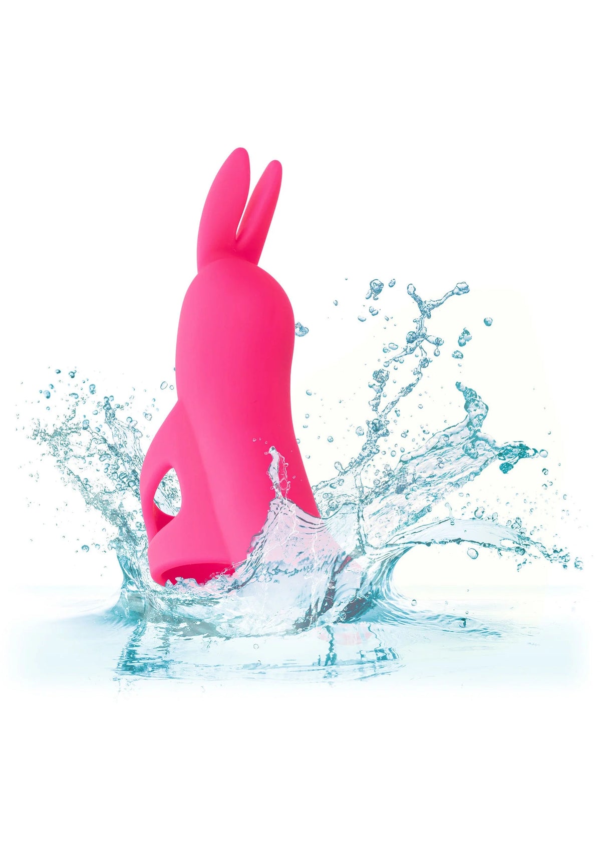 Roze siliconen vibrator in water met spatpatroon, afgeronde openingen zichtbaar