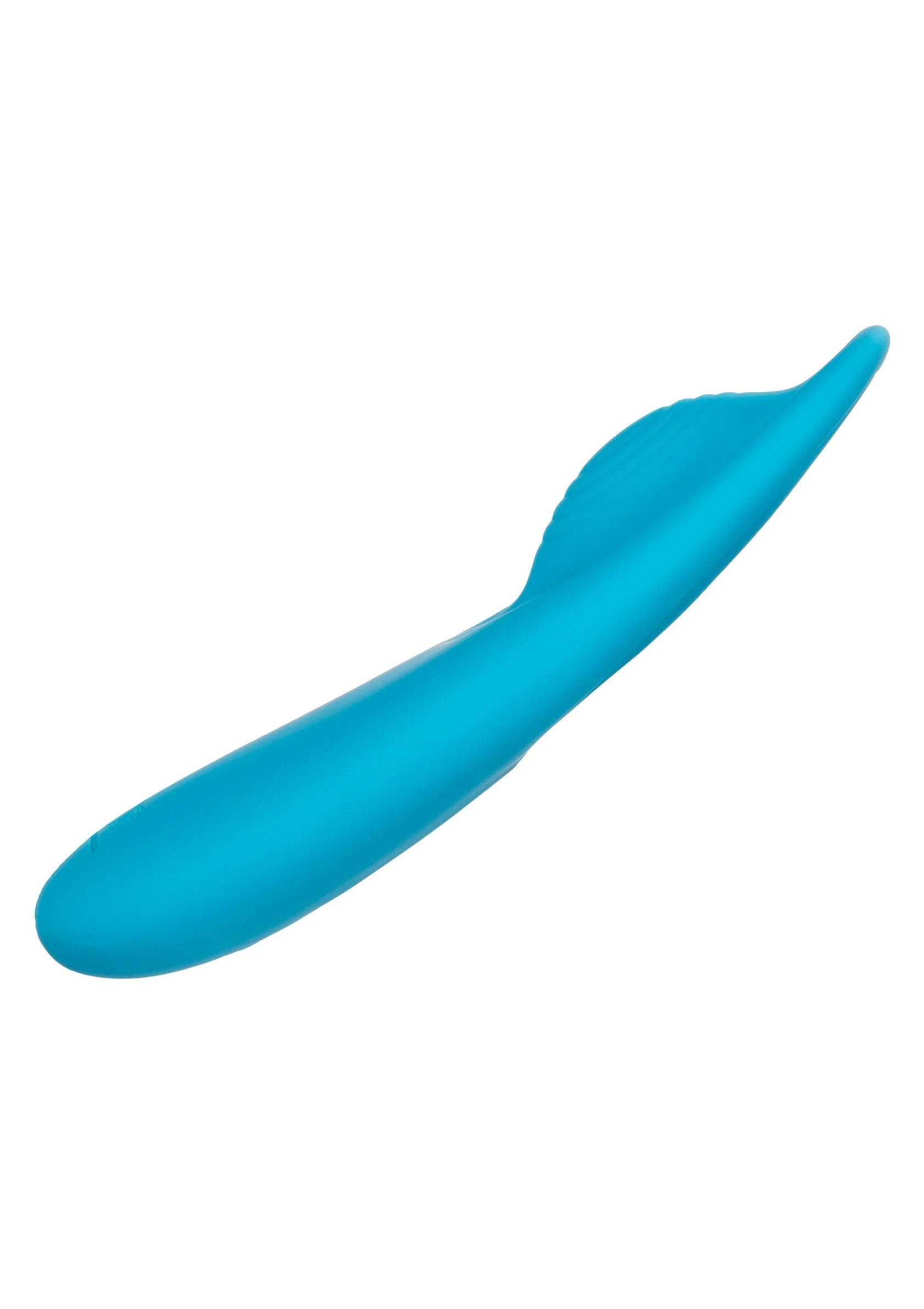 Turquoise langwerpige vibrator met afgeronde uiteinden en glad oppervlak