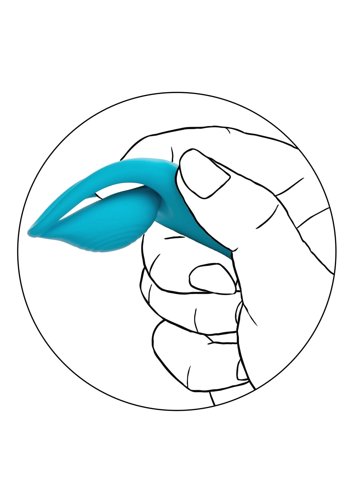 Teal vibrerend seksspeeltje met ovale opening, close-up in ronde illustratie.