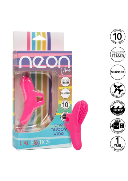 Verpakking van Neon Vibes roze vingertriller met ovale knopkop en USB