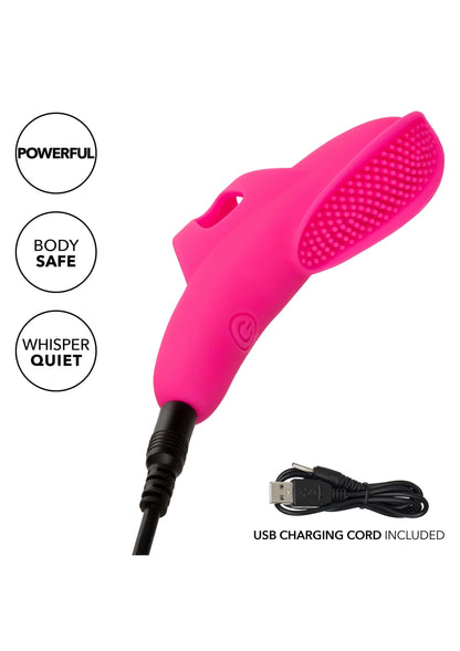 Roze siliconen vingertriller met USB-laadkabel en knopkop
