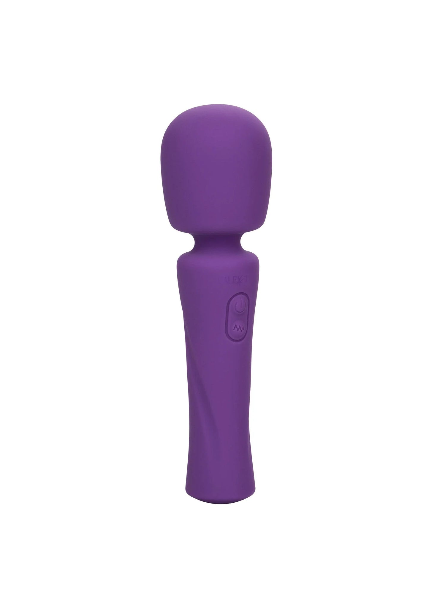 Paarse siliconen massager met ronde kop, smalle steel en bedieningsknop