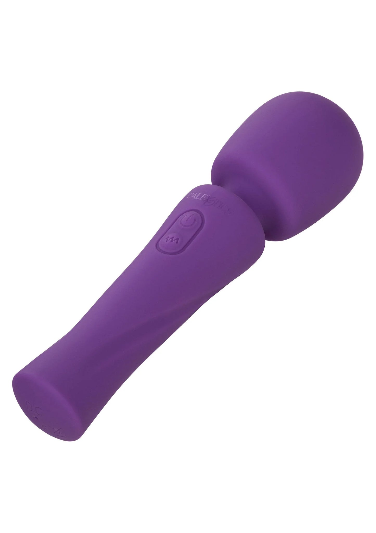 Paarse siliconen massager met afgeronde kop en knoppen op handgreep