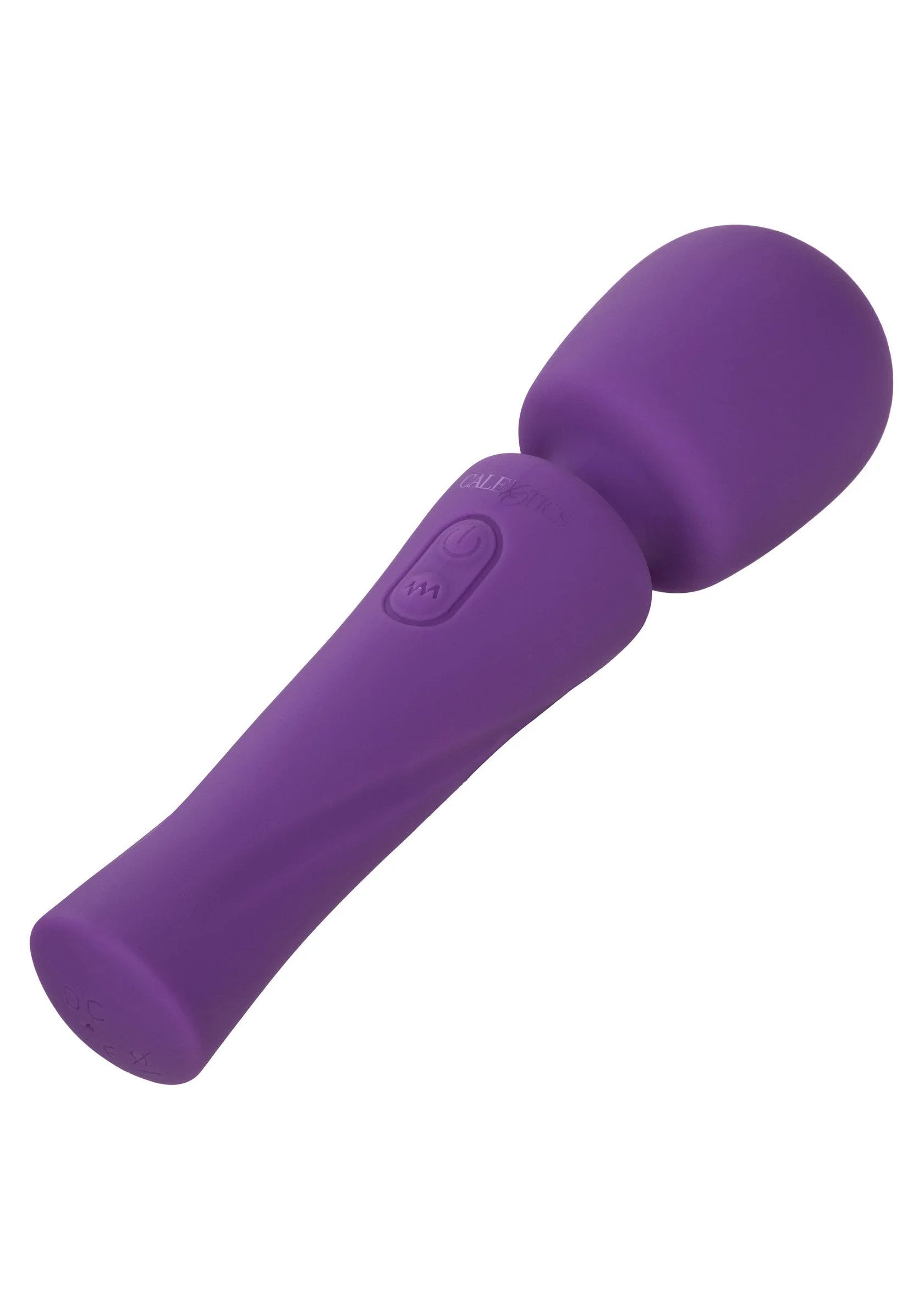 Paarse siliconen massager met afgeronde kop en knoppen op handgreep