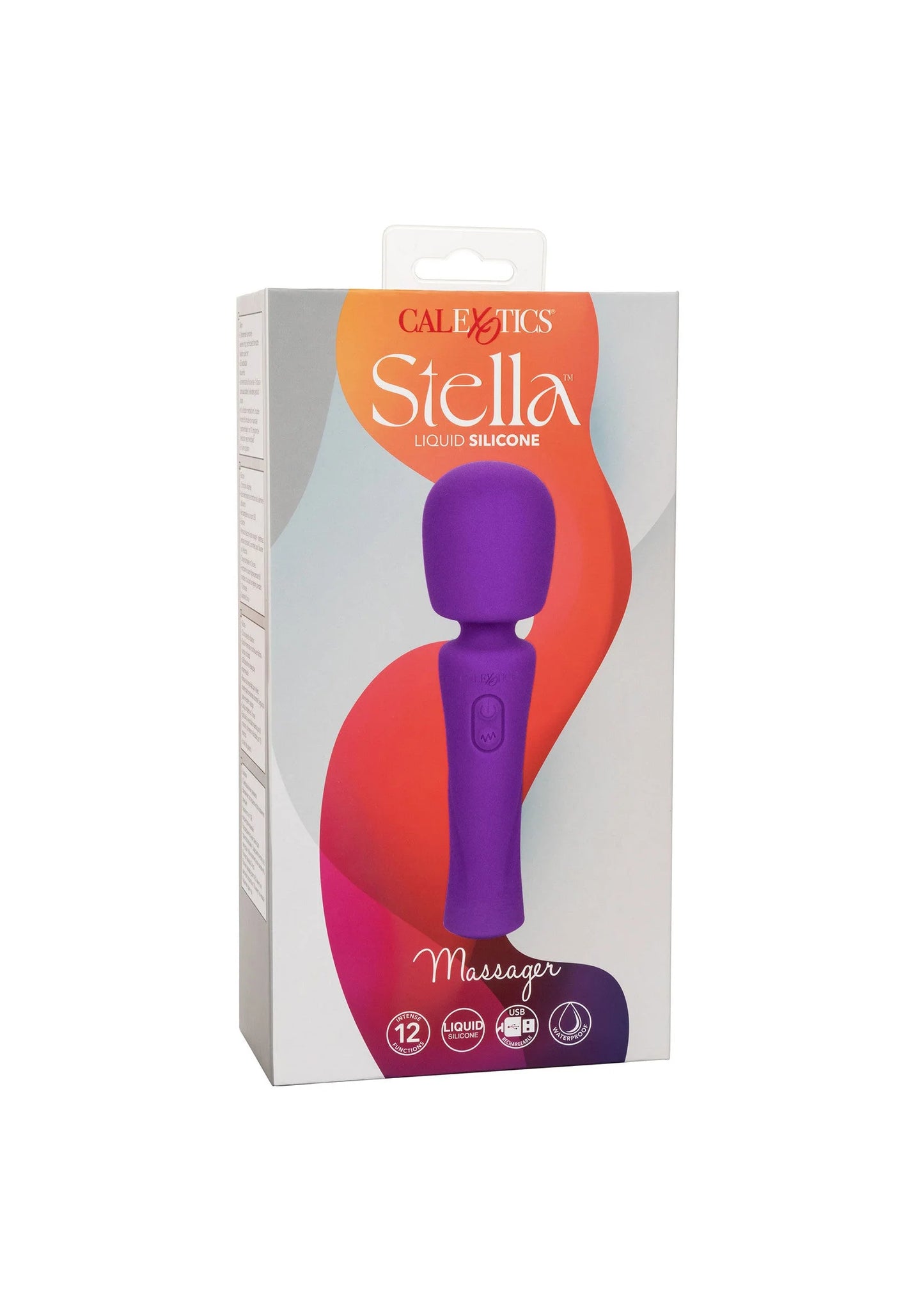 CalExotics Stella massager in paarse kleur op verpakking