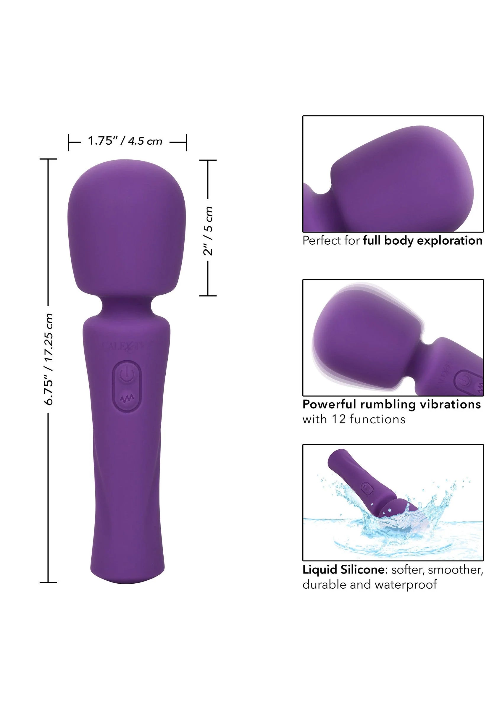 Paarse siliconen massager met ronde kop en steel, met bedieningsvlak