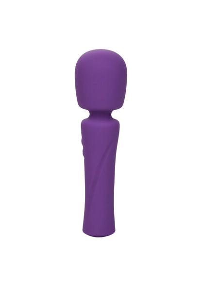 Paarse siliconen massager met afgeronde kop en gladde, taps toelopende handgreep