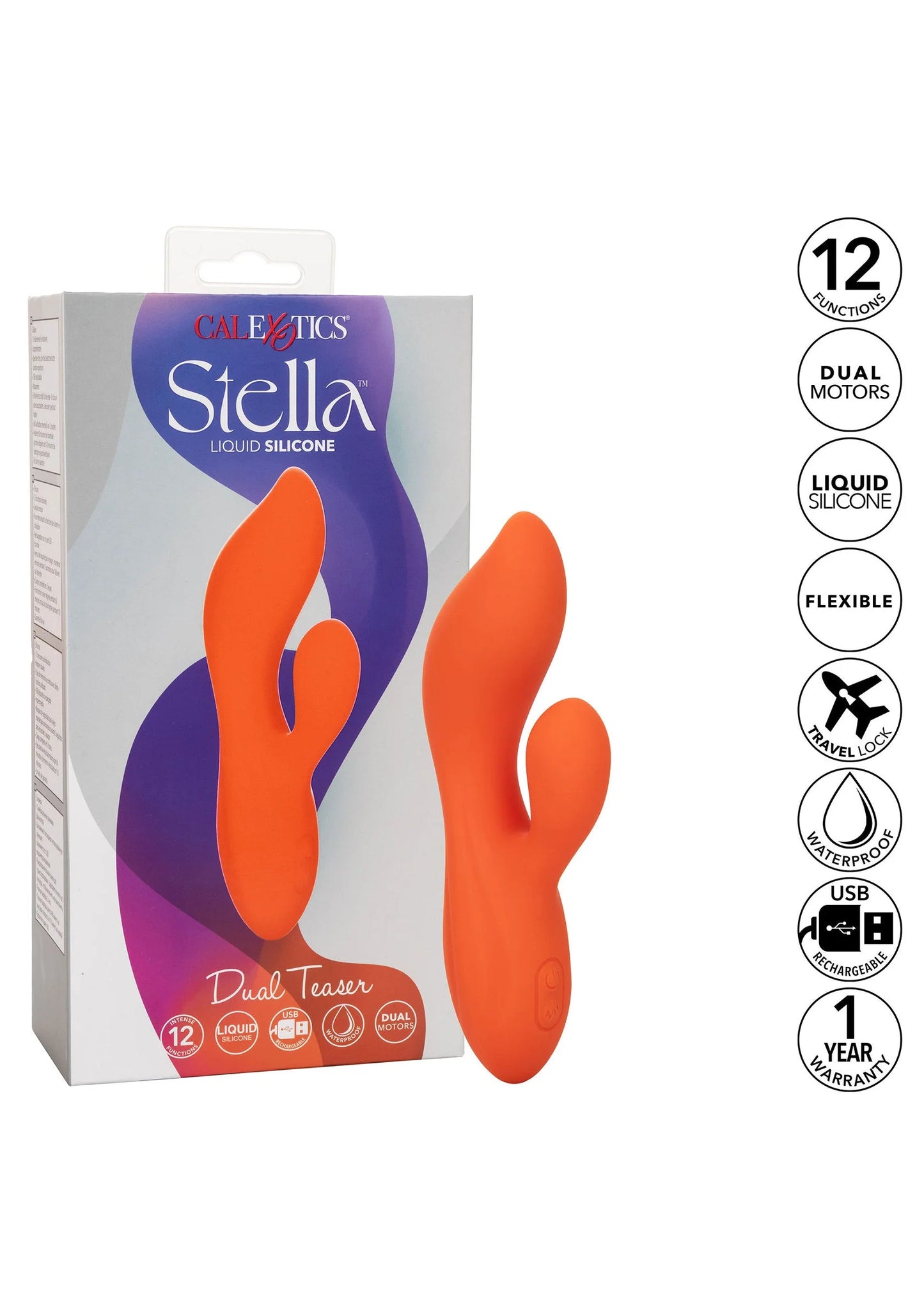 CalExotics Stella dual teaser-verpakking met 12 standen, dual motors en oranje vorm