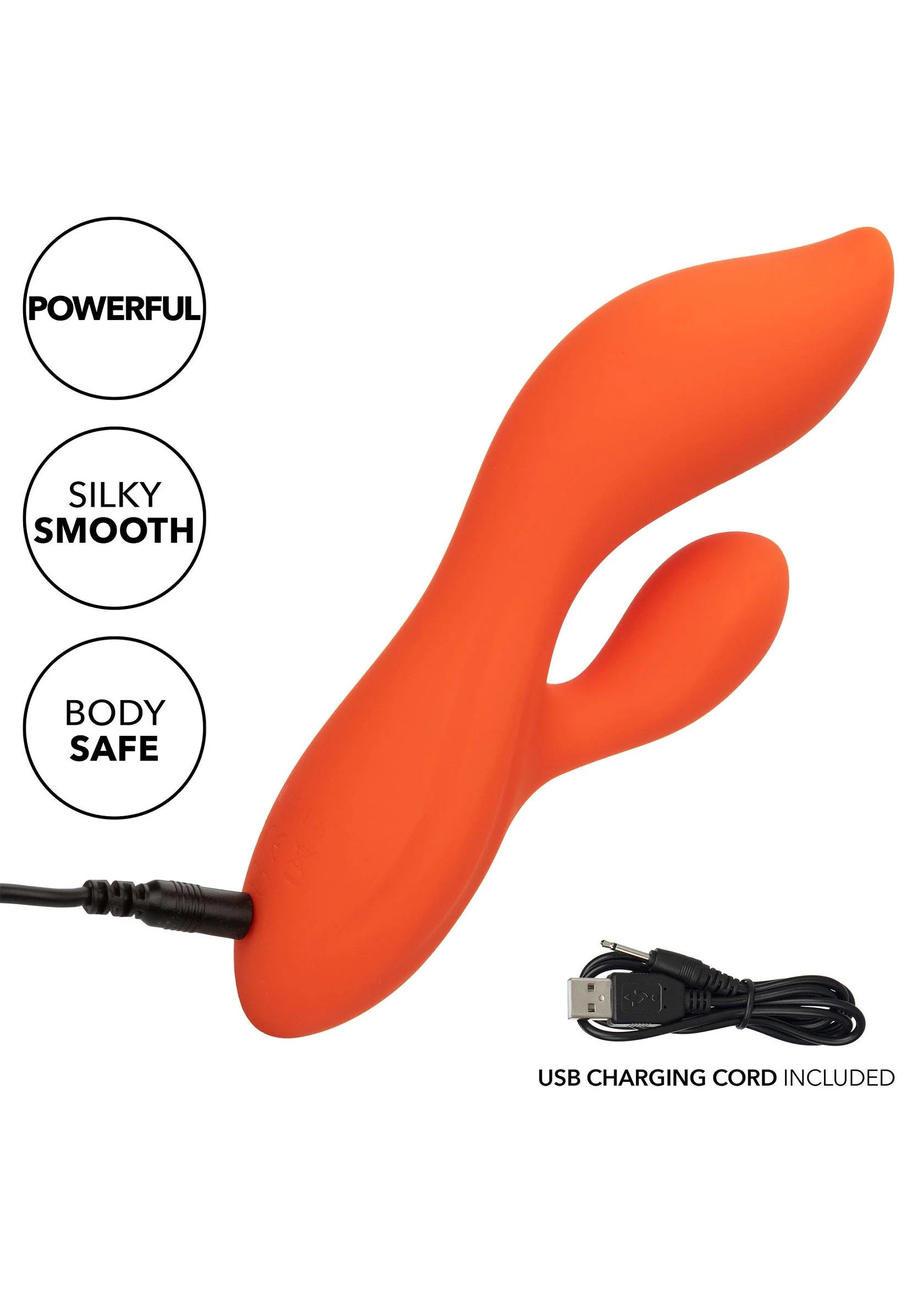 Oranje dual-teaser van vloeibare siliconen met USB-oplaadsnoer en gebogen uiteinden