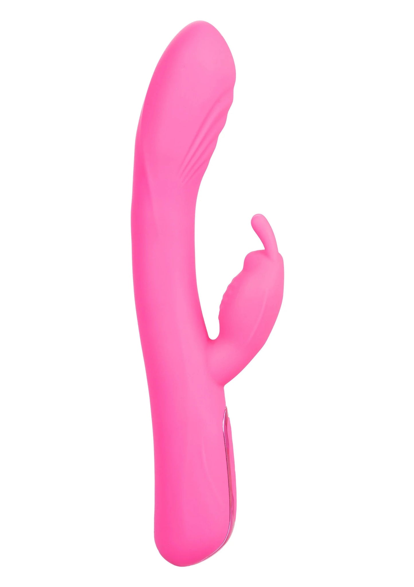 Roze konijnvormige vibrerende massager, zijaanzicht met afgeronde randen