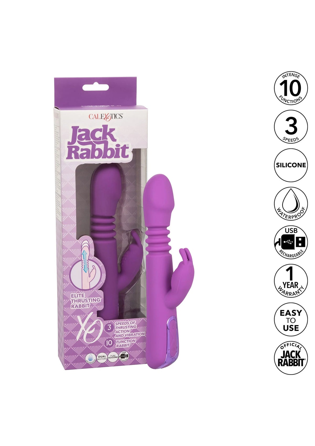CalExotics Jack Rabbit setverpakking met 10 standen en “silicone” logo