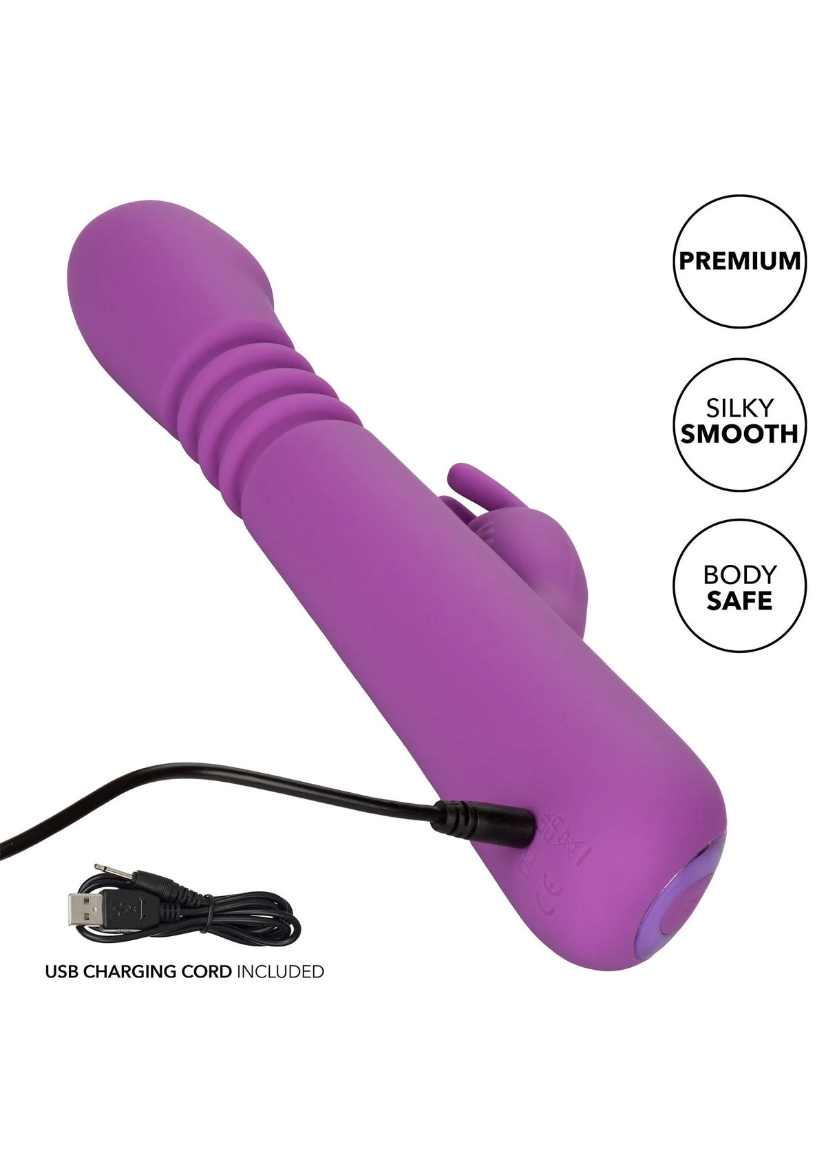 Paarse jackrabbit-vibrator met USB-oplaadsnoer en gladde afgeronde behuizing