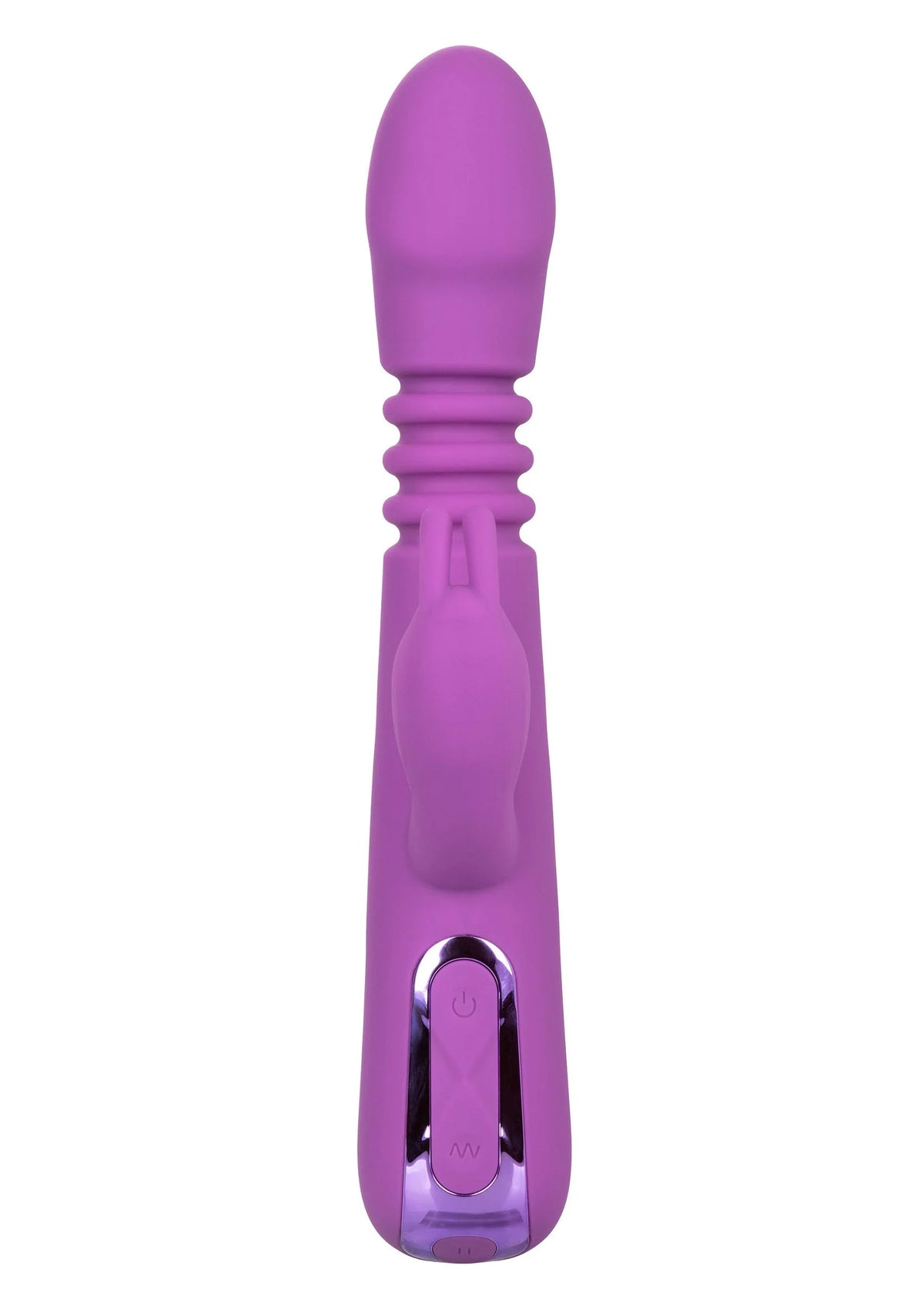 CalExotics konijnvibrator in paars, met afgeronde kop en ribbels bij de handgreep