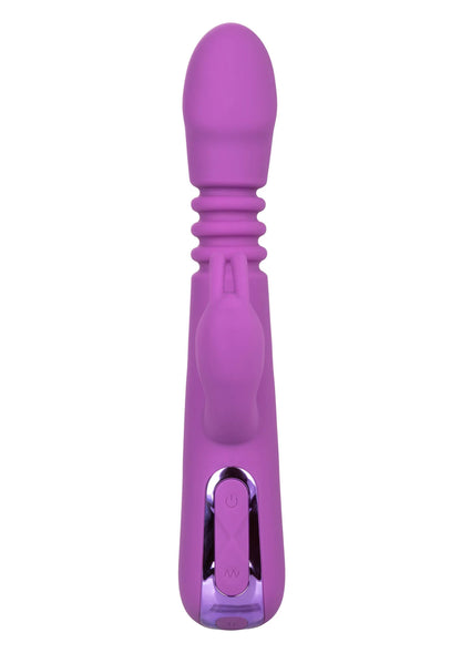 CalExotics konijnvibrator in paars, met afgeronde kop en ribbels bij de handgreep