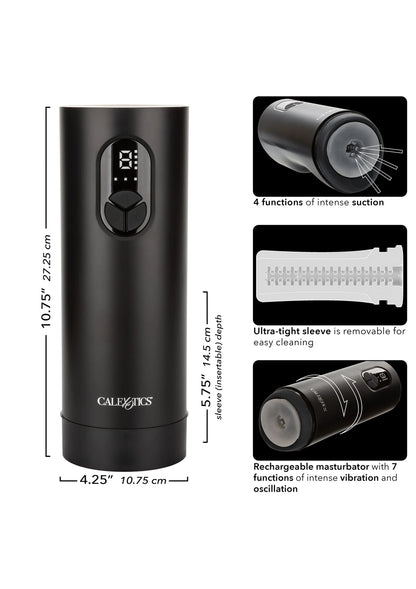 Bionic Vibro Stroker maattekening met afneembare sleeve en functies