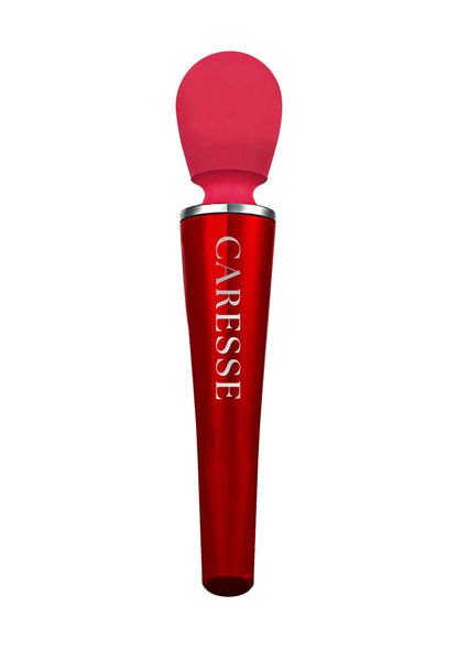 Compacte wandmassager Caresse rood met flexibele opzetkop