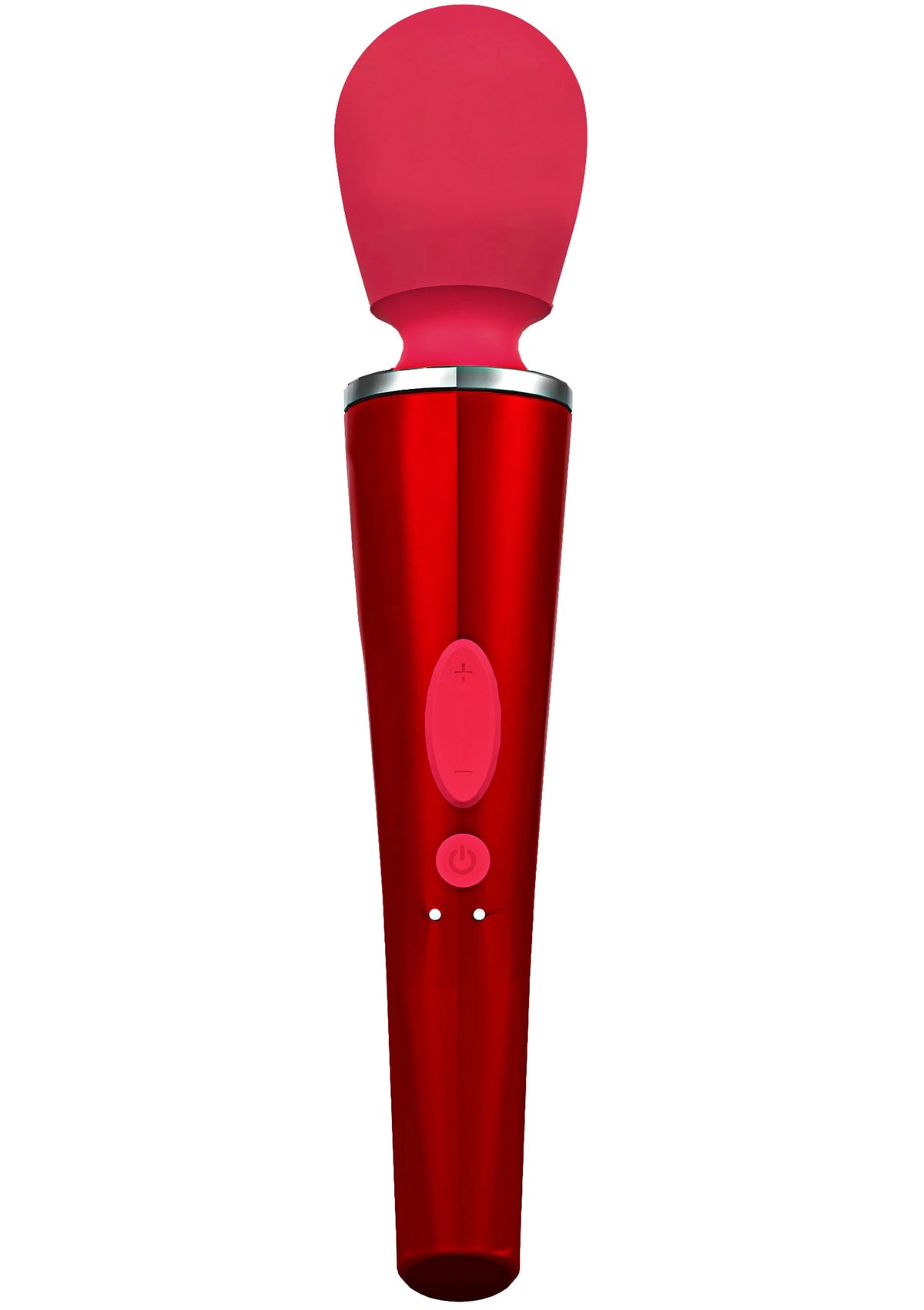 Compacte wandmassager Caresse rood met ronde opzetkop en bedieningsknoppen