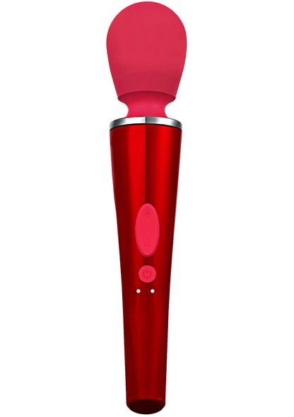 Compacte wandmassager Caresse rood met ronde opzetkop en bedieningsknoppen