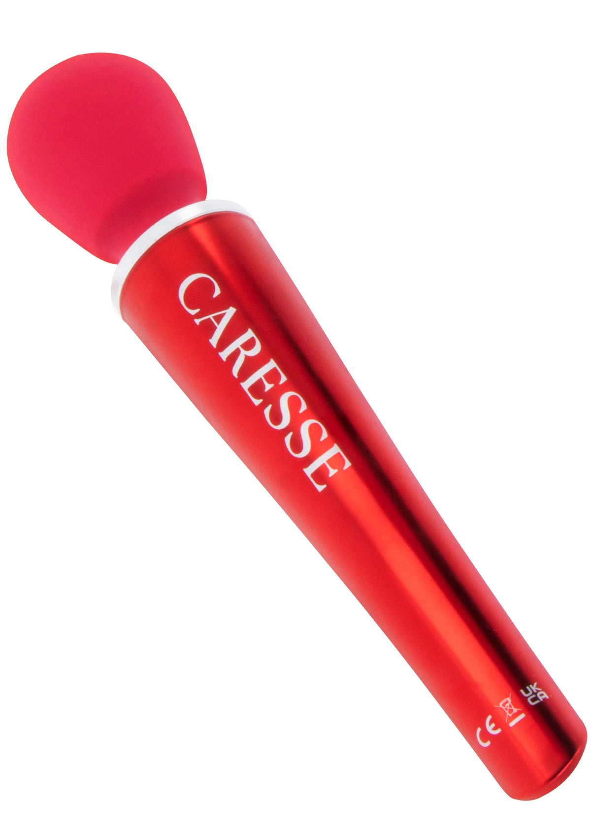 Compacte Caresse wands massager in rood met ronde flexibele kop