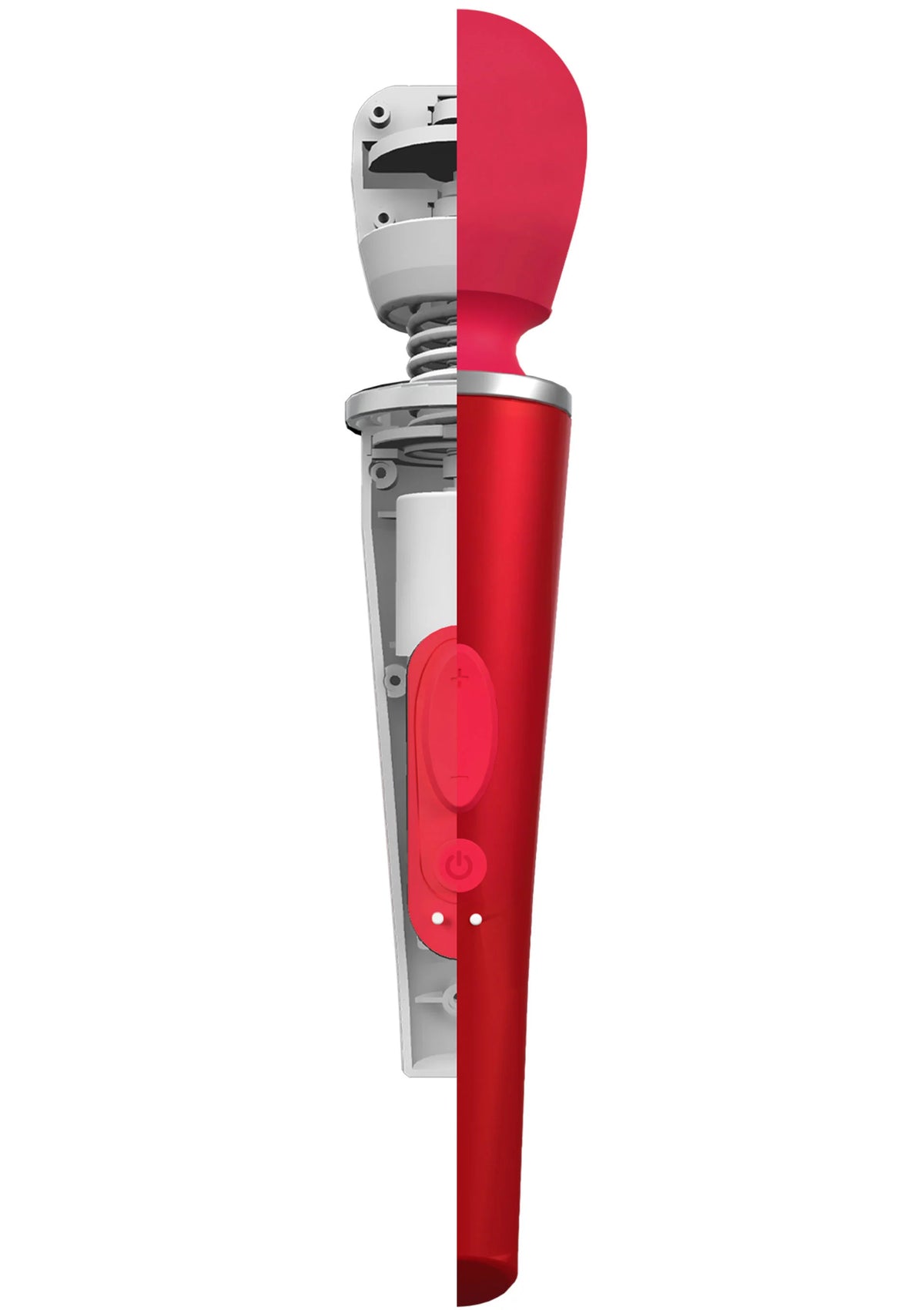 Compacte rode Caresse wands massager met open interne onderdelen