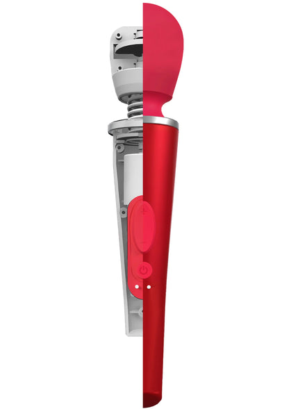 Compacte rode Caresse wands massager met open interne onderdelen