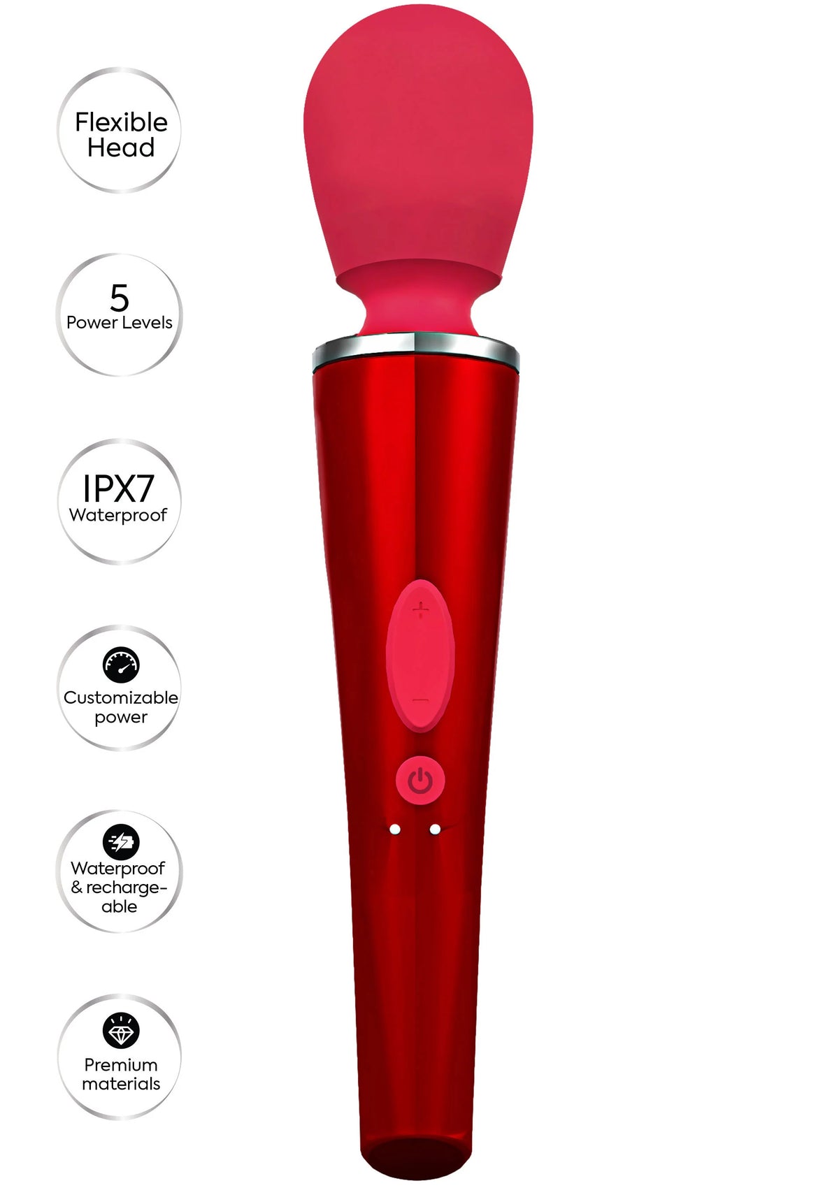 Rode Caresse wands massager met flexibele kop, powerlevels, IPX7 waterdicht