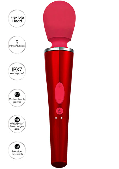 Rode Caresse wands massager met flexibele kop, powerlevels, IPX7 waterdicht