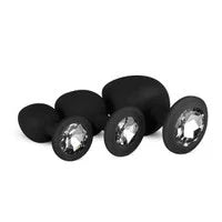 Siliconen Buttplug Set Met Diamantjes - Zwart
