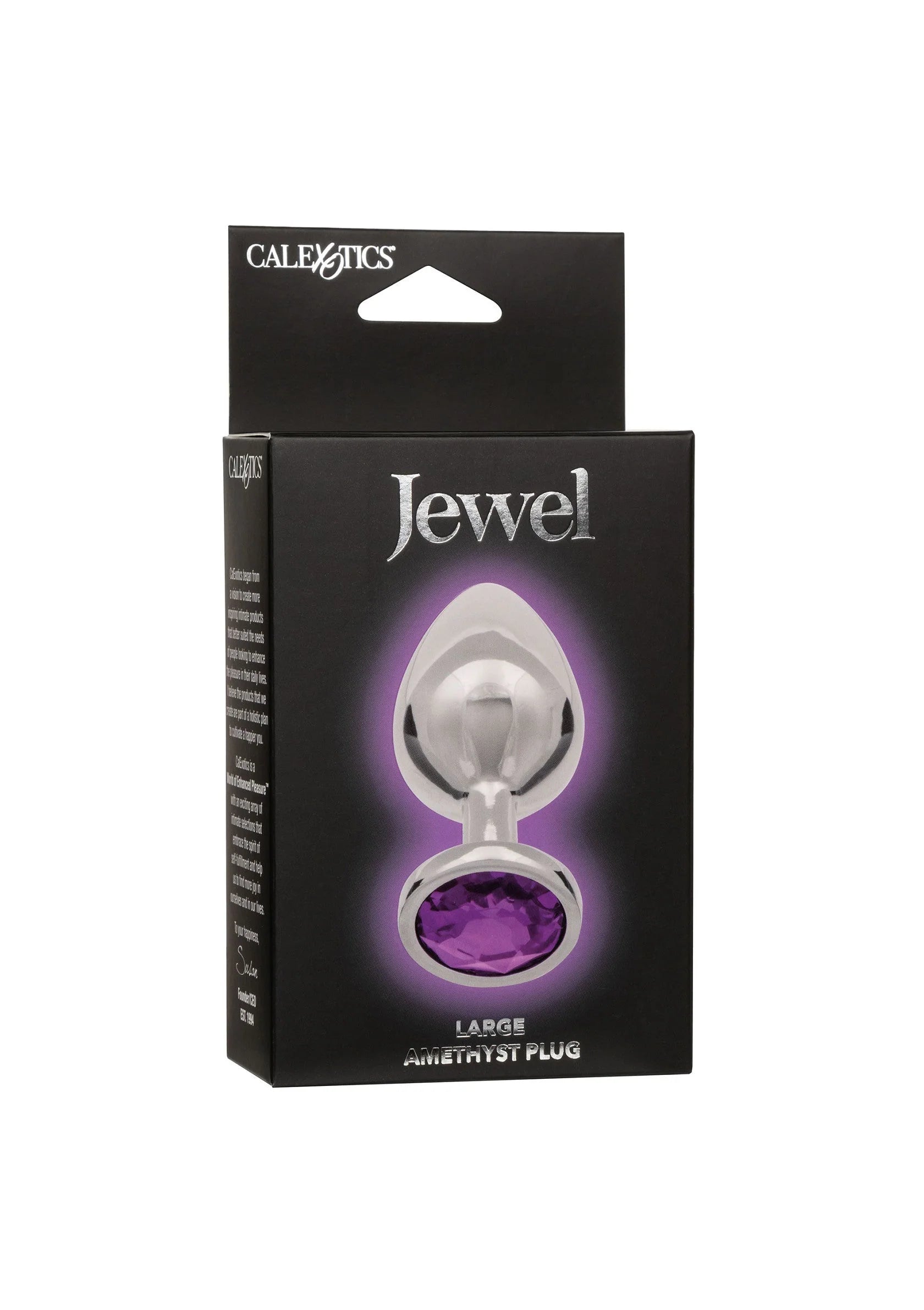 Grote analplug in zilverkleurig metaal met amethistkleurige steen (CalExotics)